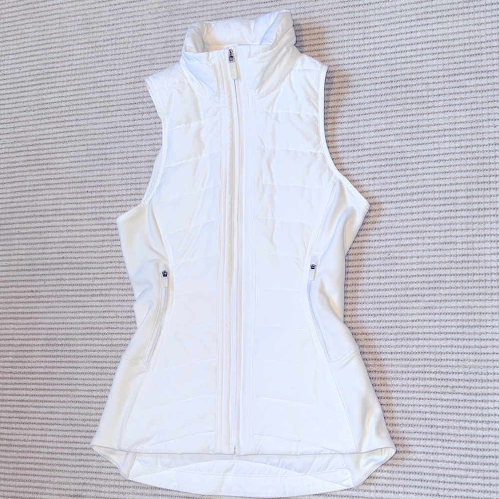 White Quilted Sleeveless Vest with Stand-Up Collar